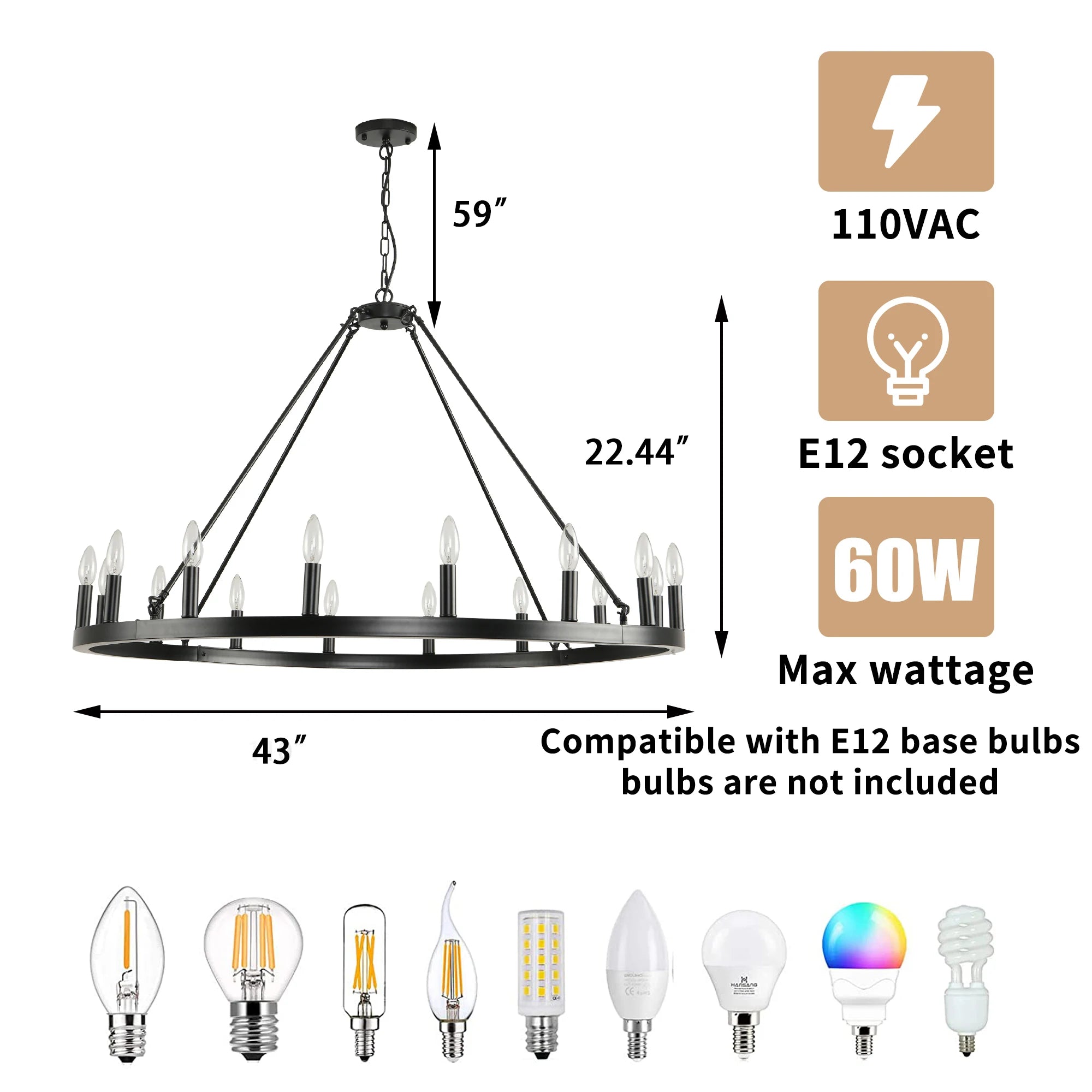 LovingC Wagon Wheel Chandelier Modern Rustic Farmhouse Pendant Light