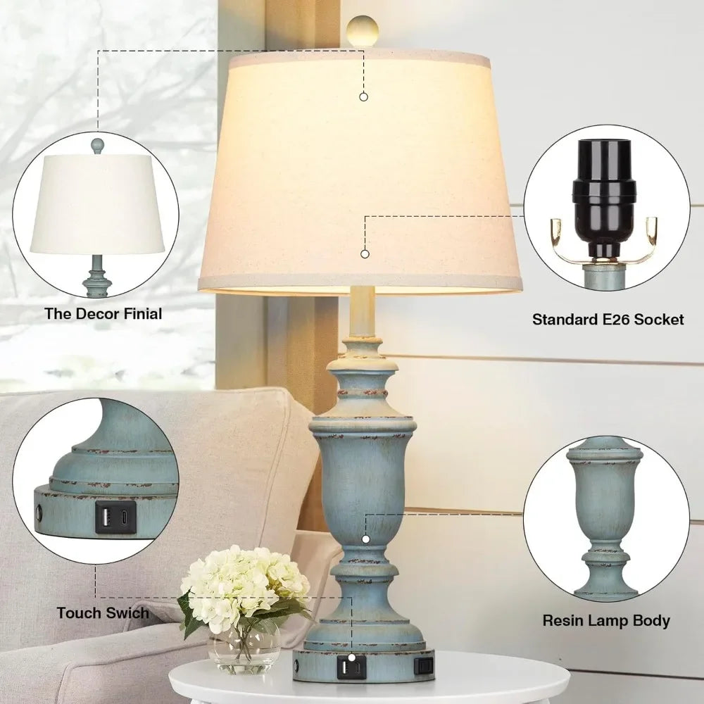 XMSJ Coastal Table Lamps Pack With USB Ports AC Outlet