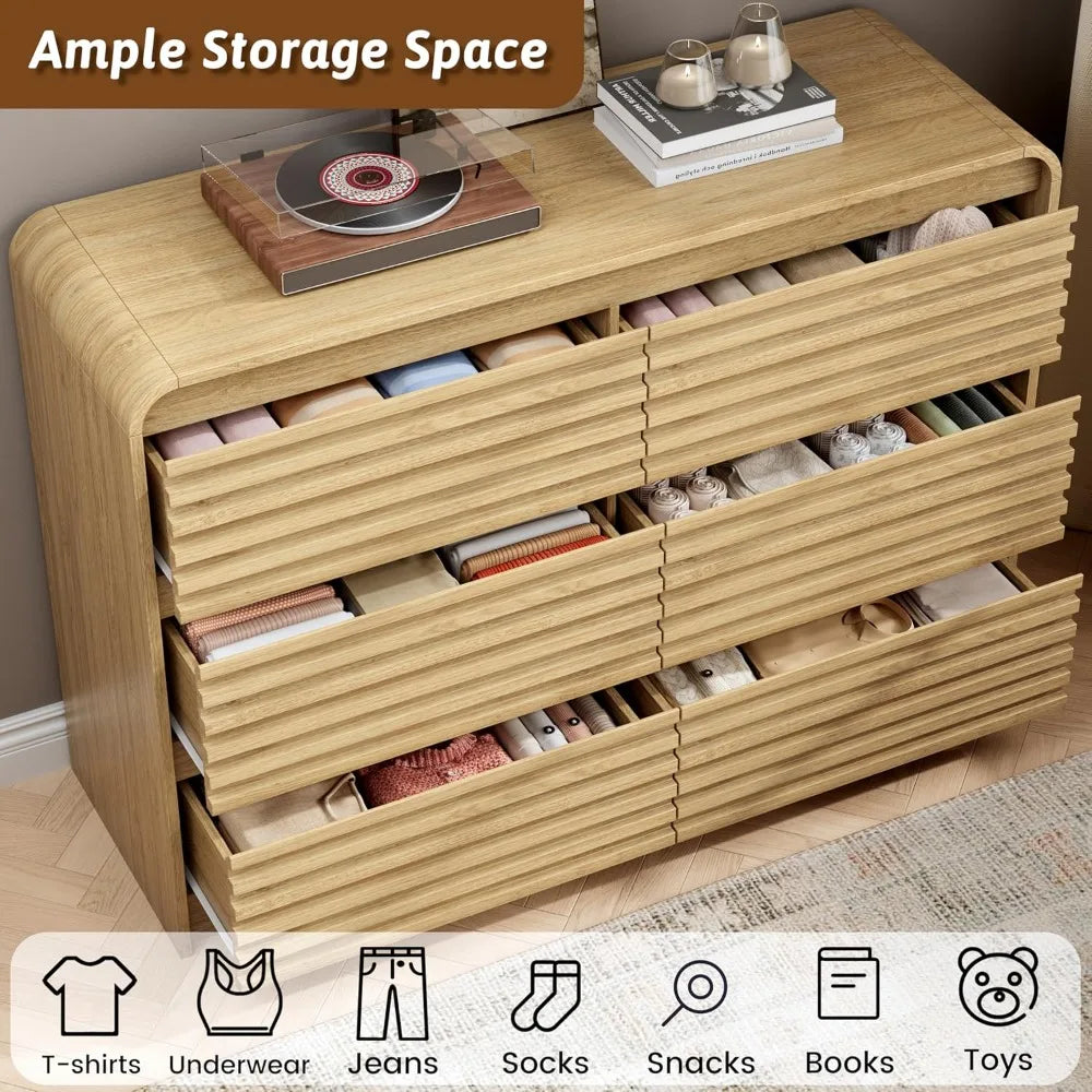 XIAOLANG 3-Piece Dresser and Nightstand Set Modern Fluted Profile