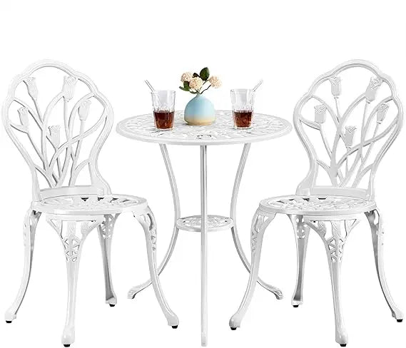 Yaheetech 3 Piece Cast Aluminum Patio Bistro Set Includes Table
