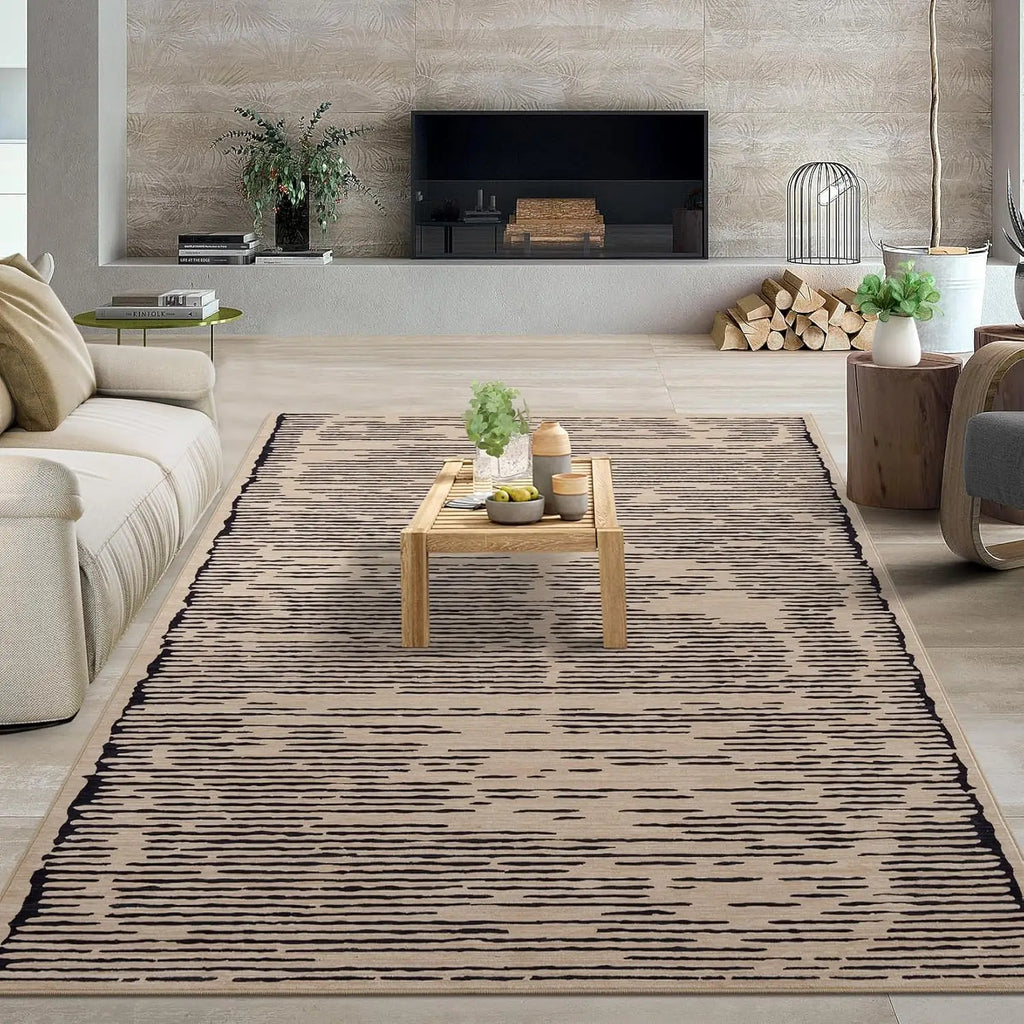 Rugs for Living Room Washable Modern Stripe Carpet Non Slip Soft Rug,Low Pile Area Rug for Bedroom Office Dining Room