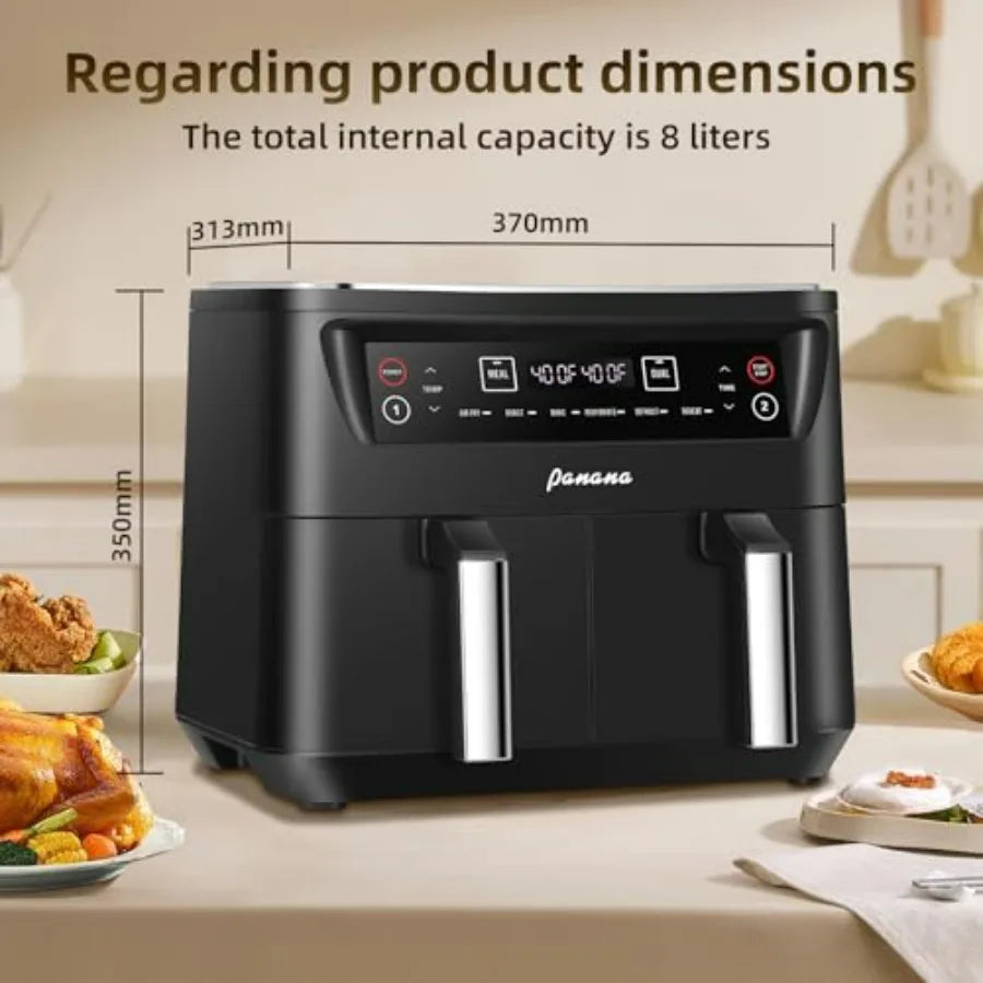 8.5QT Dual Zone 6-in-1 Air Fryer for Roast Bake Dehydrator Defrost Reheat Quick Meals Kitchen Appliance with Stainless Steel Ex