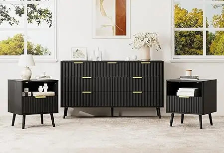 MKDK Black Dresser And Nightstand Set For Modern Bedroom