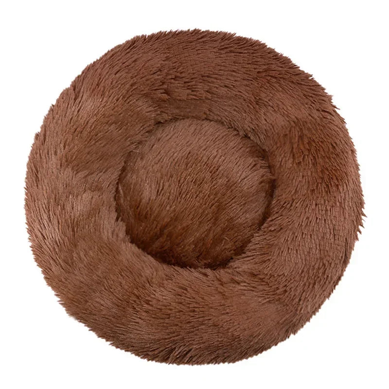 Round Plush Pet Bed For Dogs Fleece Comfort Warm Cozy