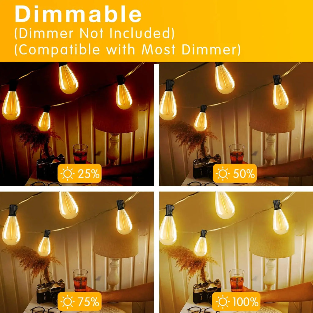 S14 Outdoor String Lights Dimmable 2700K Waterproof With Bulbs Connectable