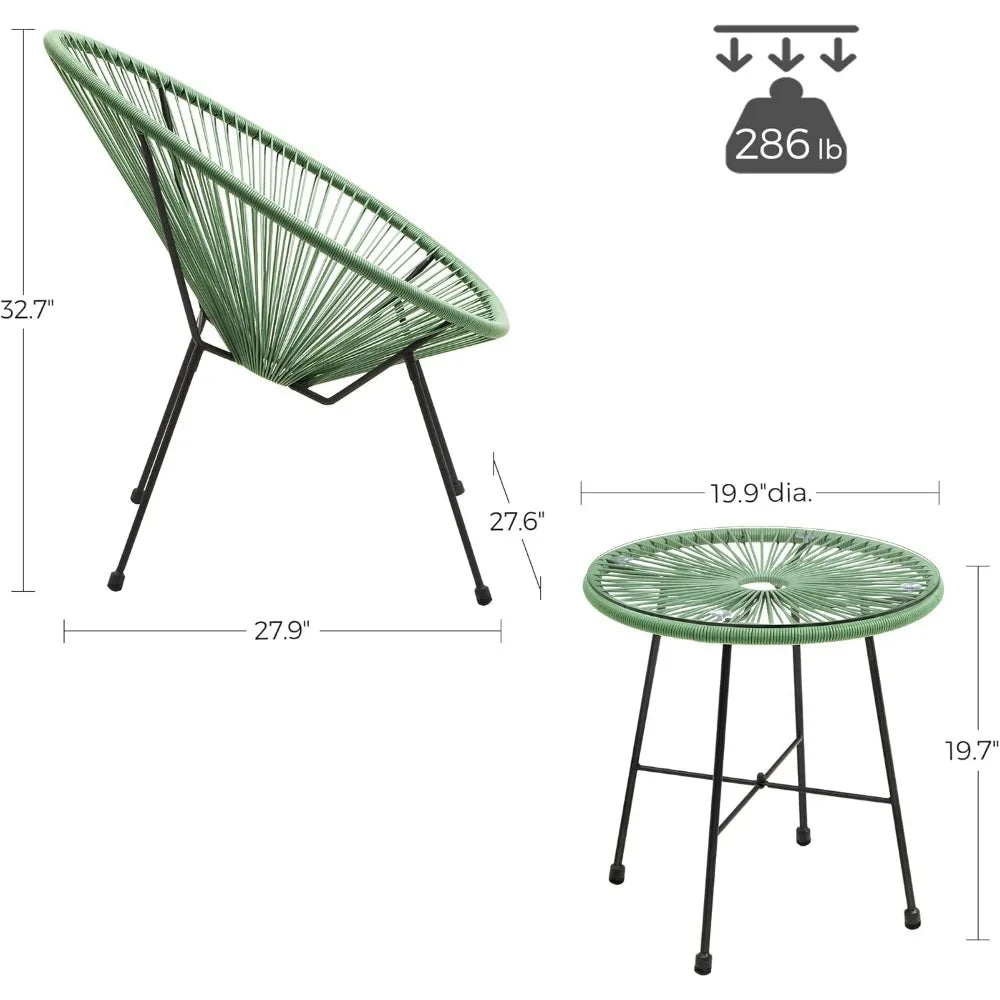 XMSJ Contemporary Outdoor Furniture Three Piece Acapulco Chairs Patio Table