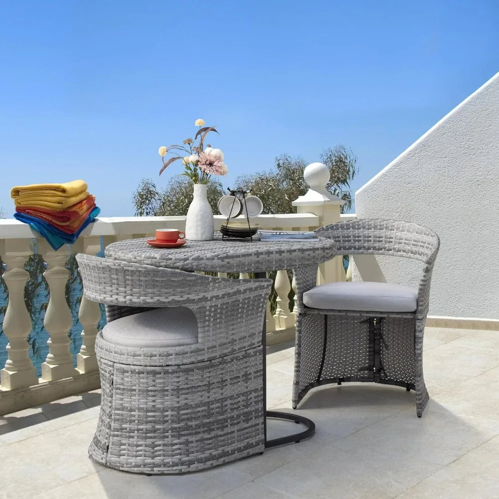 3 Piece Outdoor Patio Bistro Set, Patio Furniture Set for 1 Iron Patio Table and 2 Dining Chairs, Balcony Furniture Patio Table