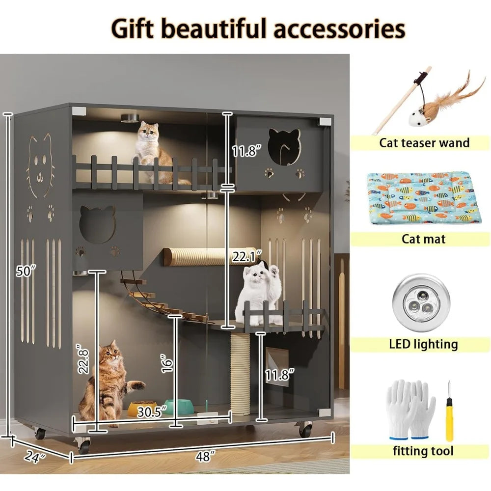 Closure Large Wooden Cat House With Scratching Posts And Wheels