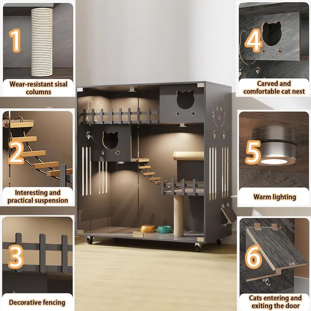 Closure Large Wooden Cat House With Scratching Posts And Wheels