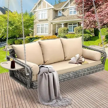 Wicker Porch Swing Rattan Outdoor Patio Bench Cushions