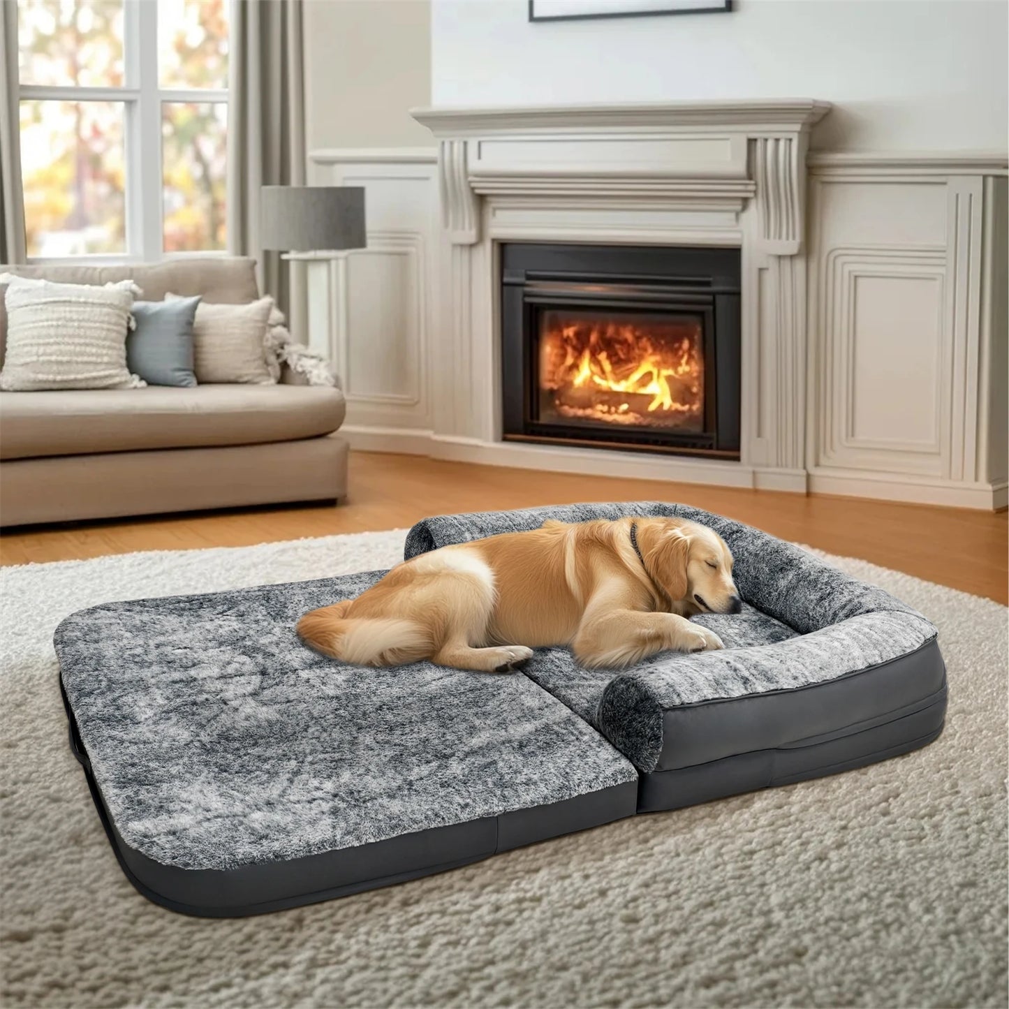 BINGOPAWCN Calming Orthopedic Dog Bed With Plush Cover