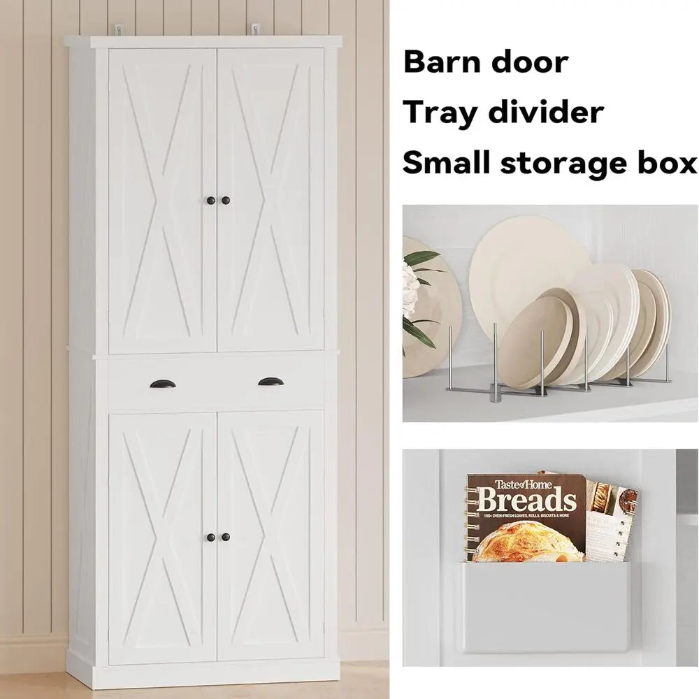 IRONCK Kitchen Pantry Storage Cabinet With Barn Doors And Drawer