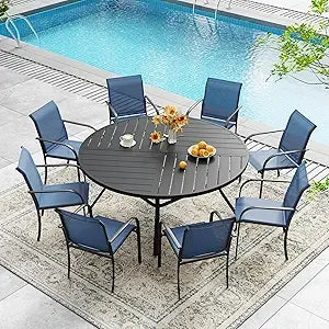 Sandshell Outdoor Patio Dining Set With Round Metal Table And Chairs