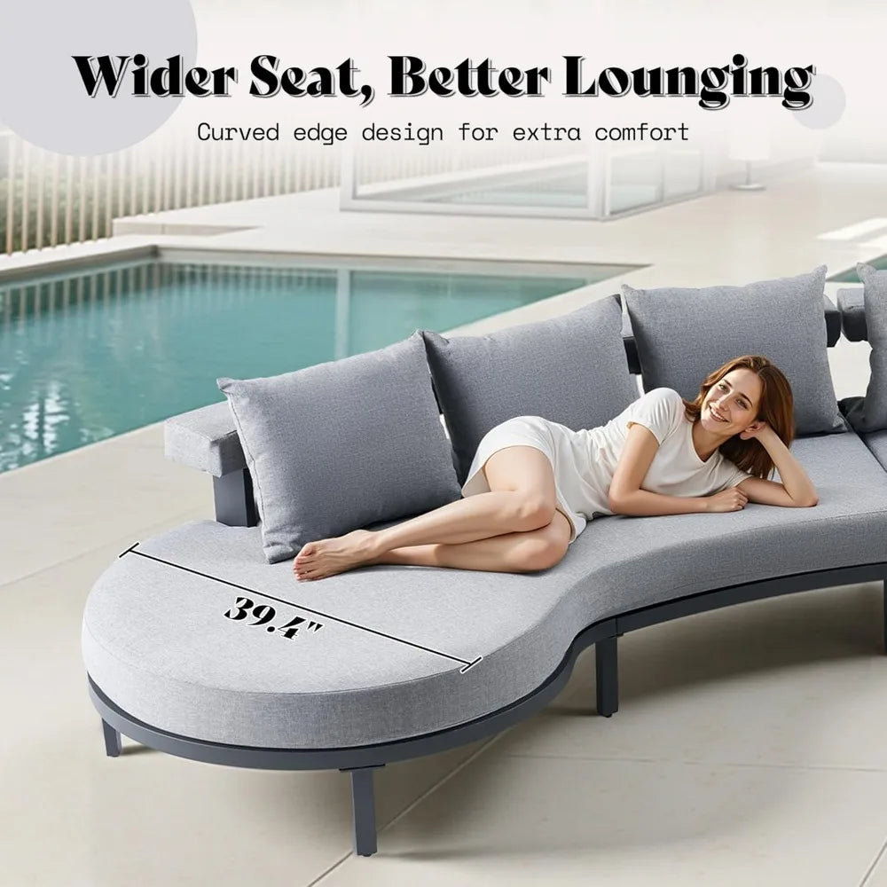 10-Seat Aluminum Outdoor Patio Furniture Set With Modular Curved Conversation All Weather Cushions