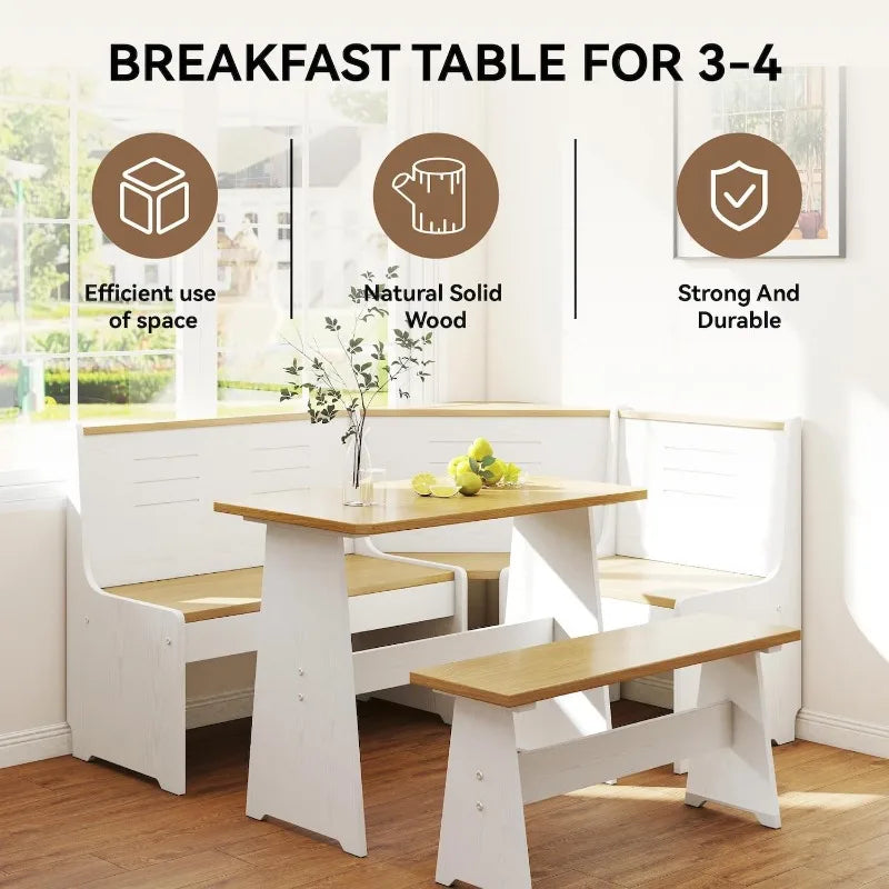 Breakfast Nook L Shaped Dining Set With Bench And Chairs Space Saving Wood