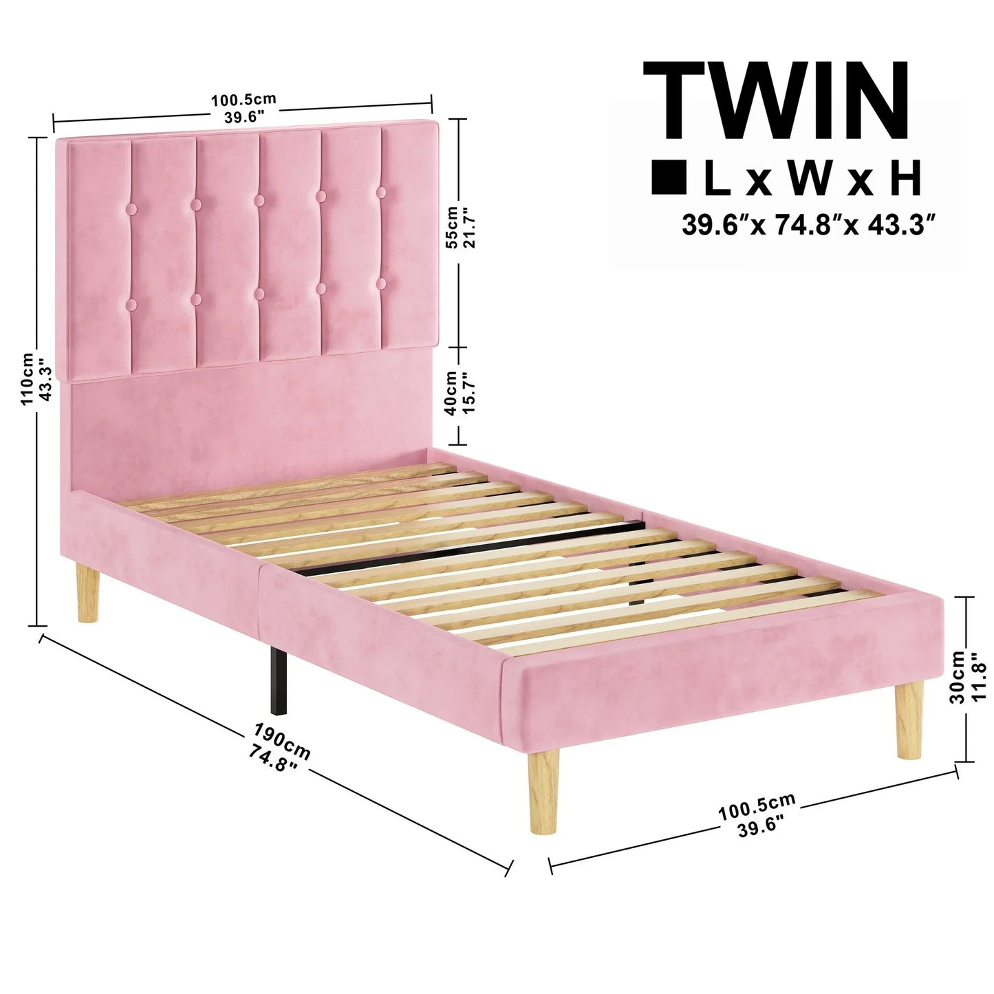 LIKIMIO Velvet Upholstered Platform Bed Frame With Headboard And Slats