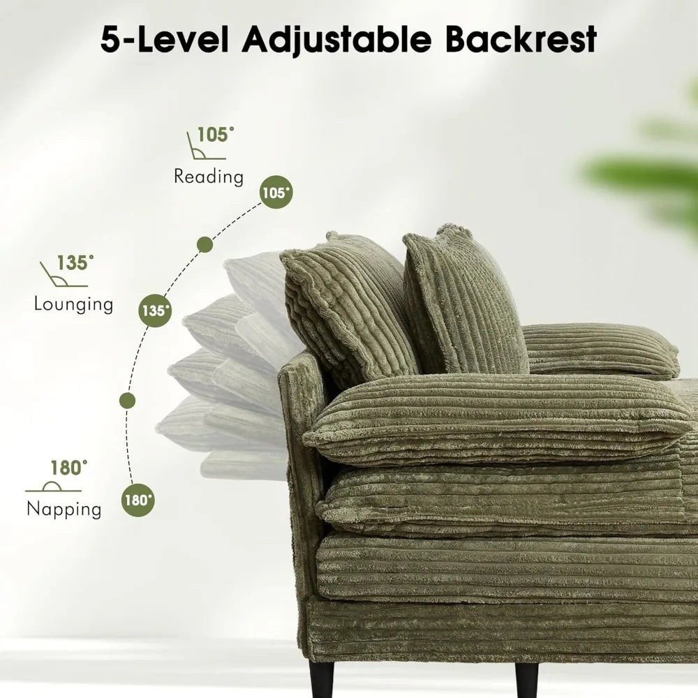 Corduroy Chaise Lounge Chair With 5 Position Backrest And Sleeper Sofa