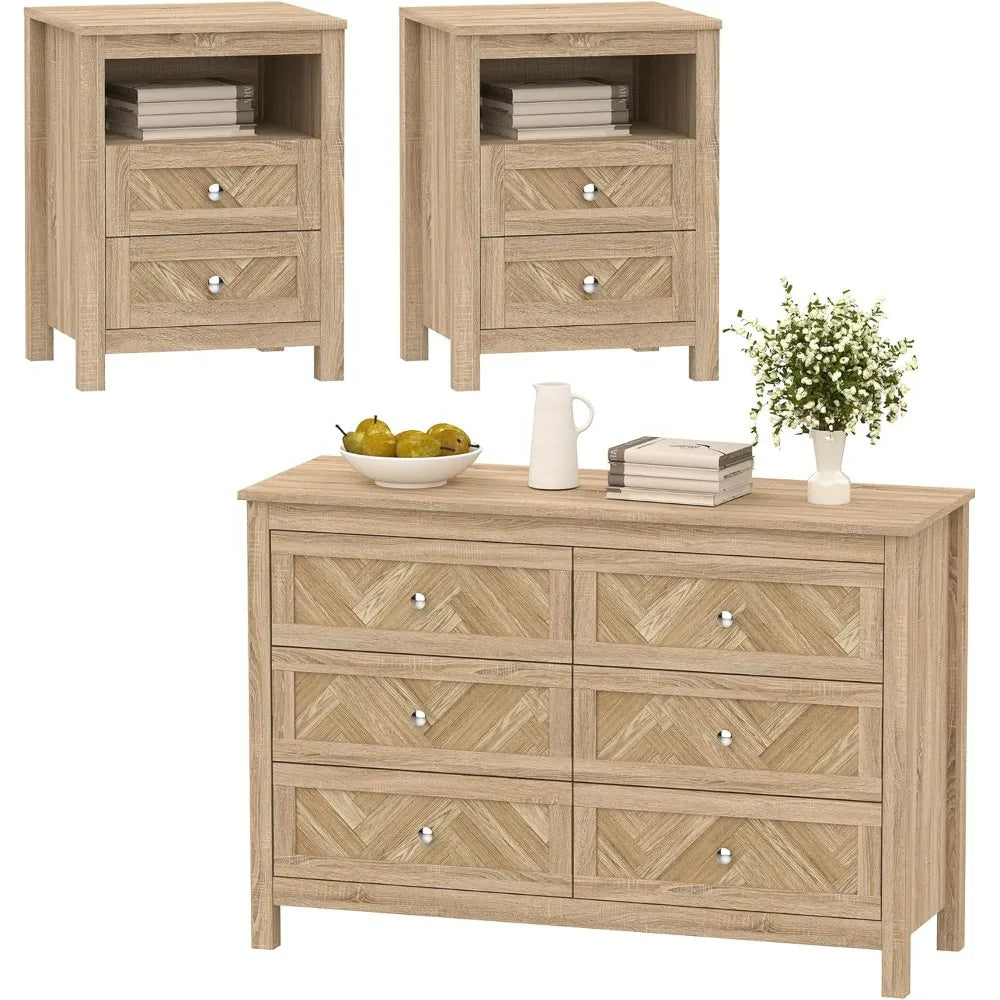 MKDK 3 Piece Bedroom Set With Dresser And Nightstands