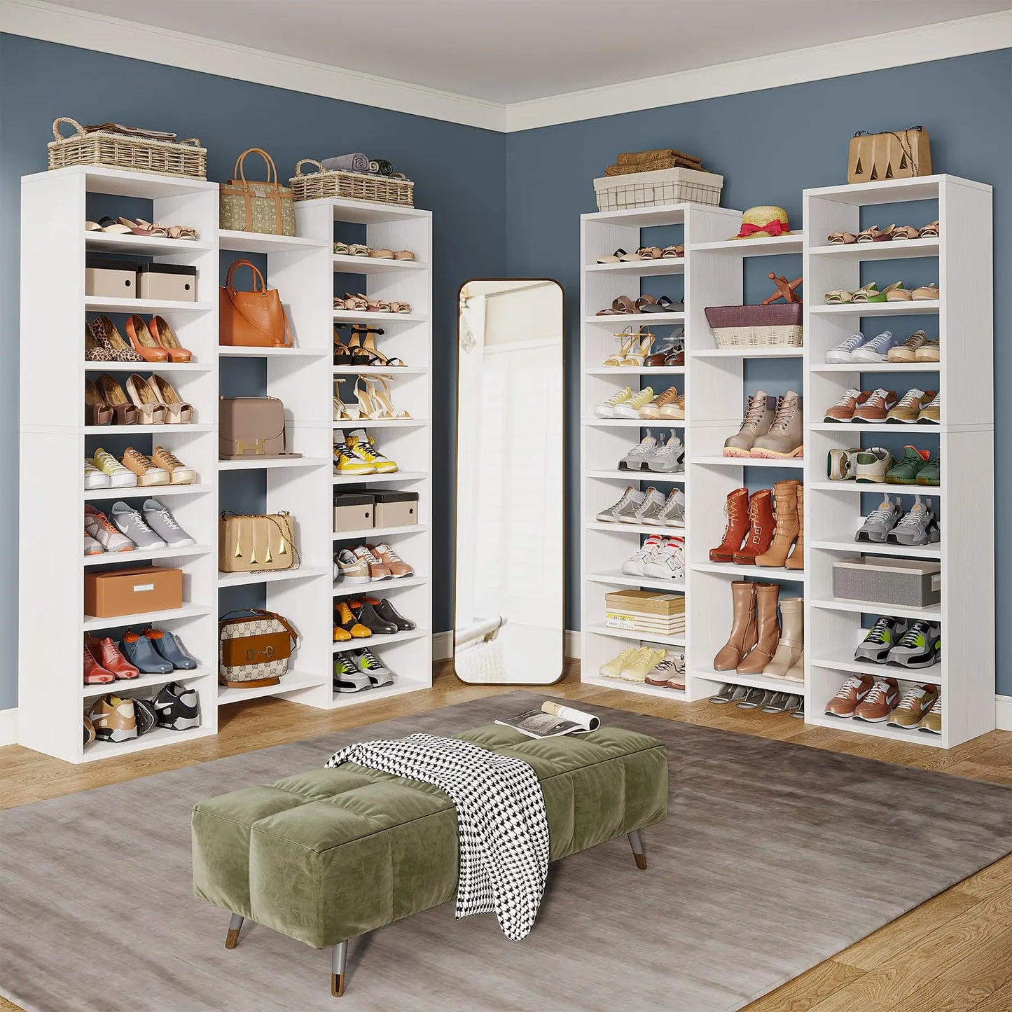 Freestanding Wooden Shoe Rack Cabinet With 23 Shelves For Shoes