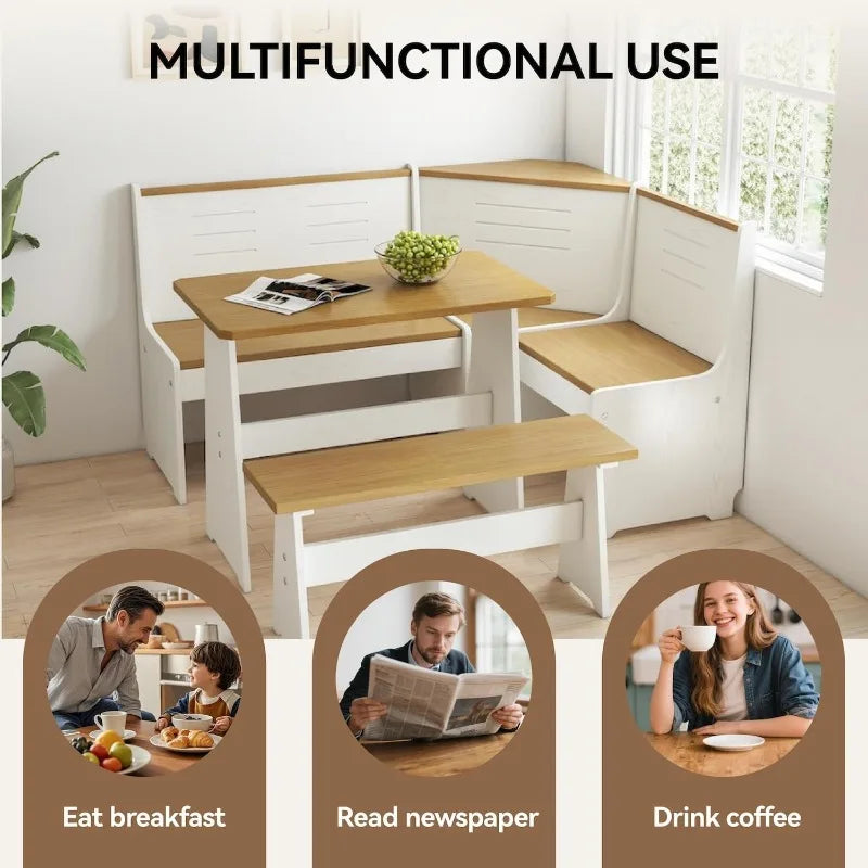 Breakfast Nook L Shaped Dining Set With Bench And Chairs Space Saving Wood