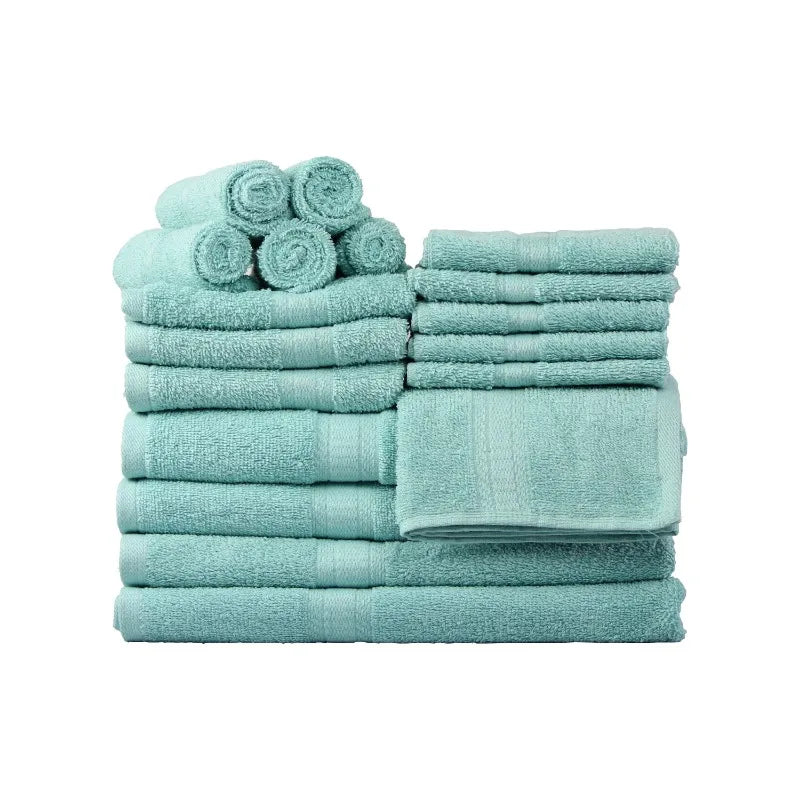 18-Piece 100% Cotton Towel Set, 4 Bath Towels, 4 Hand Towels, and 10 Face Towels, Soft and Super Absorbent