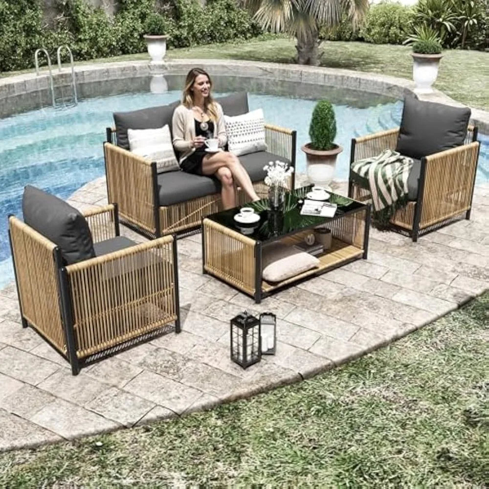 DAFIFY Outdoor Patio Furniture Set Four Pieces Cushions