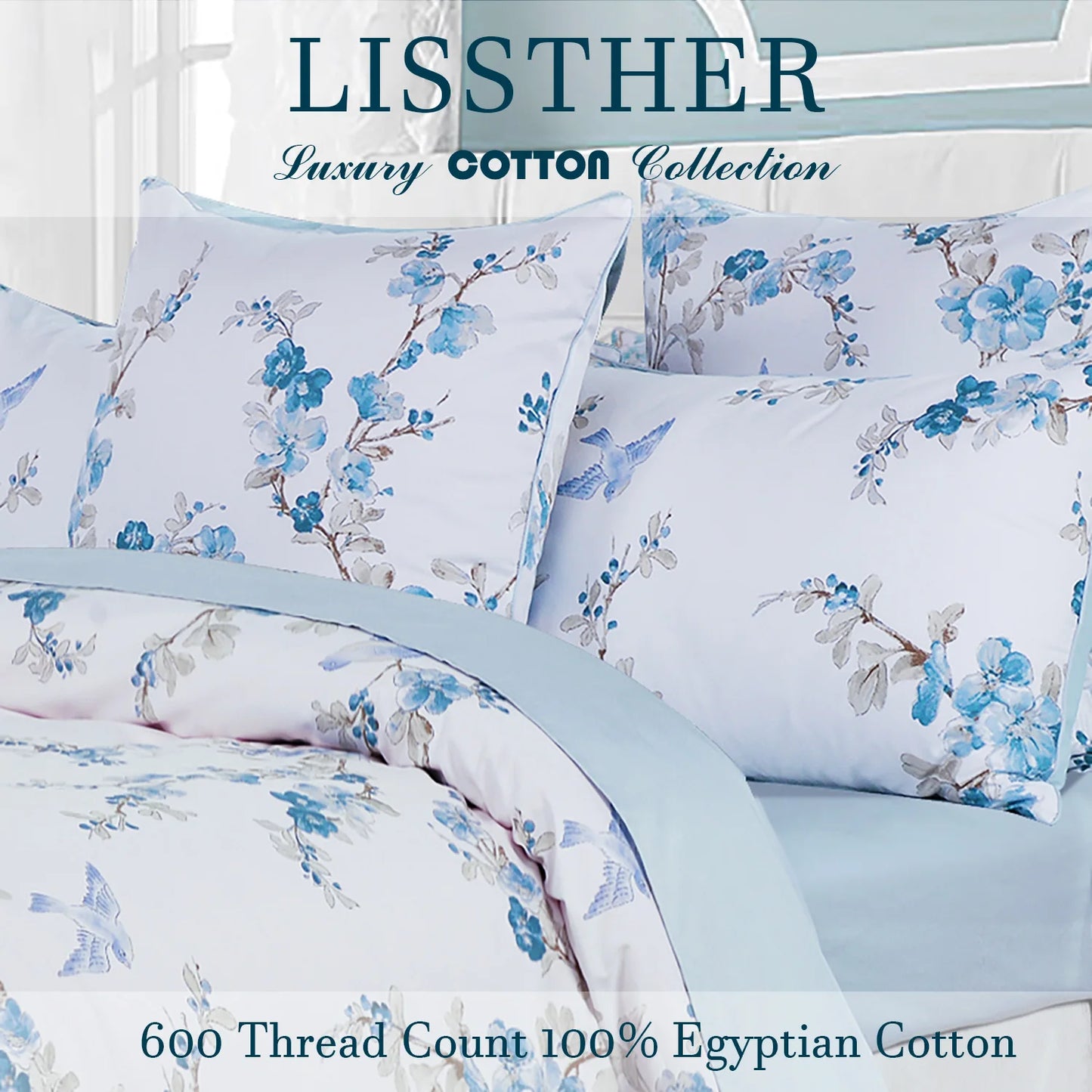LISSTHERCN 600TC Egyptian Cotton Duvet Cover Set Three Piece
