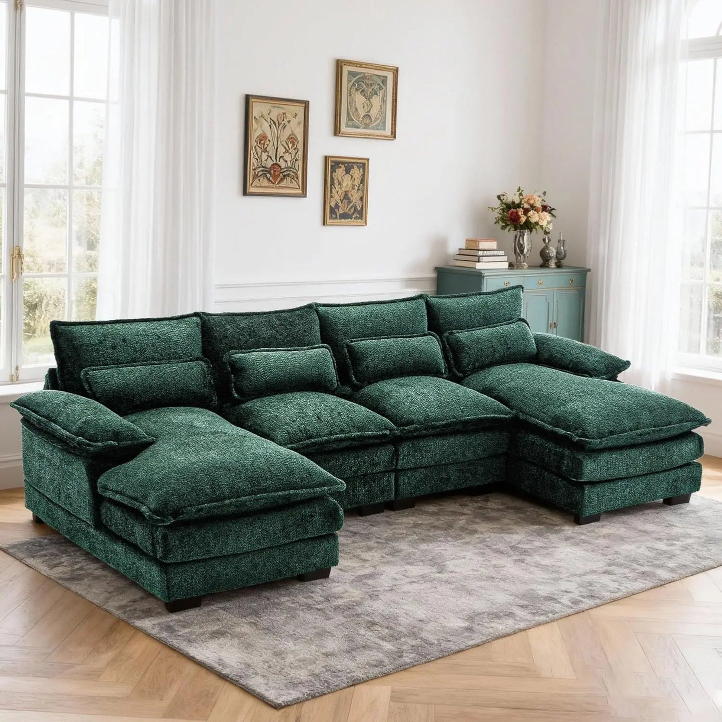 XMSJ Chenille U-Shaped Cloud Sectional Sofa