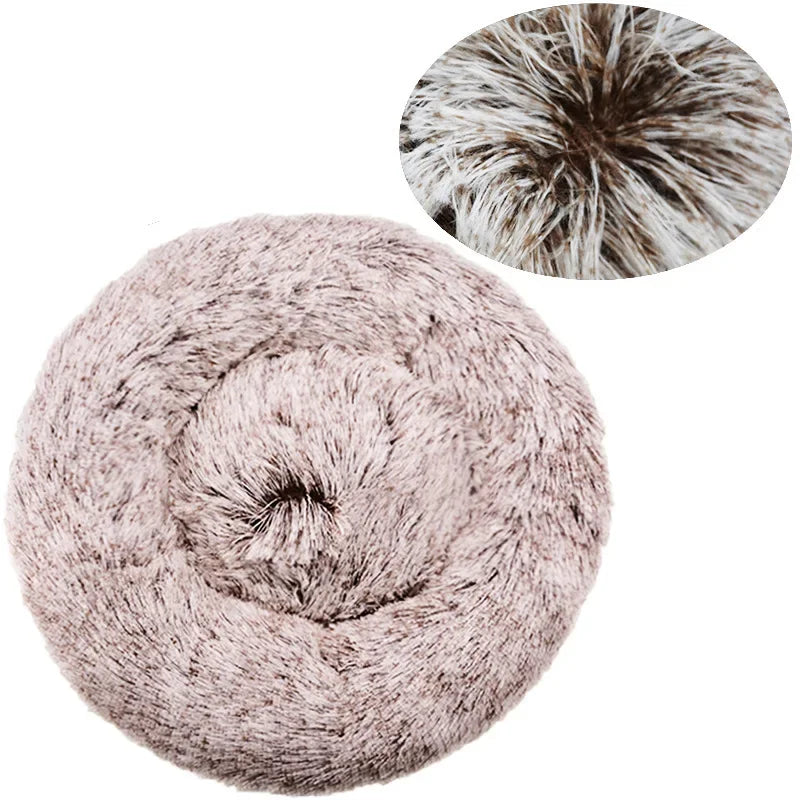 Round Plush Pet Bed For Dogs Fleece Comfort Warm Cozy