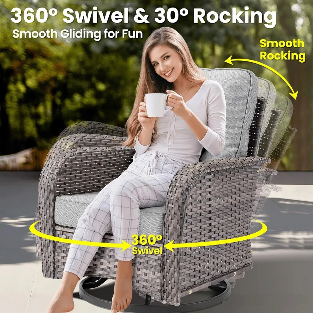Ovios Patio Wicker Sofa Set With Swivel Chairs Cushions