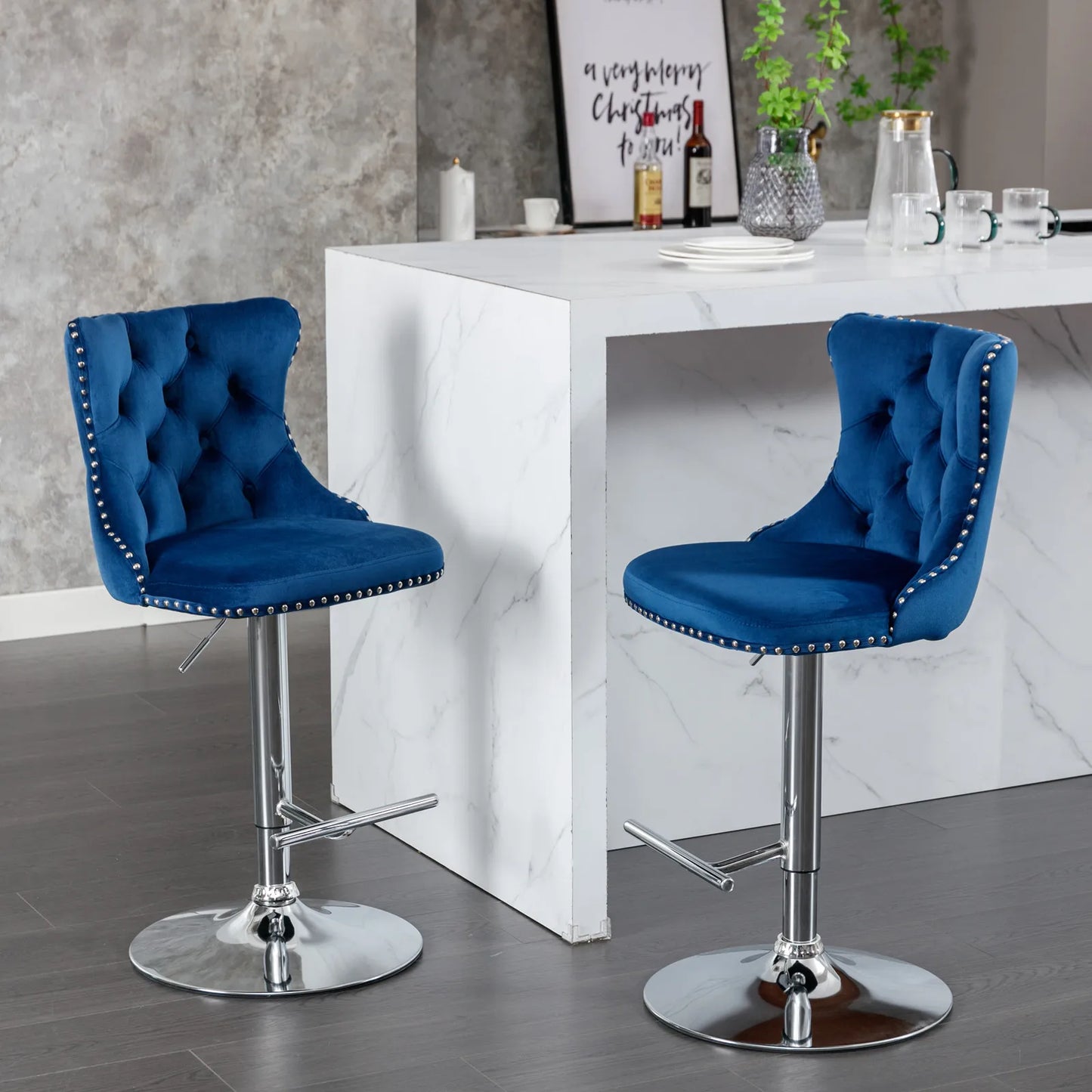 2PCS Swivel Velvet Bar Stools Counter Height Adjusatble Seat 360 ° Rotation Modern Soft Chairs for Home Kitchen Cafe Pub