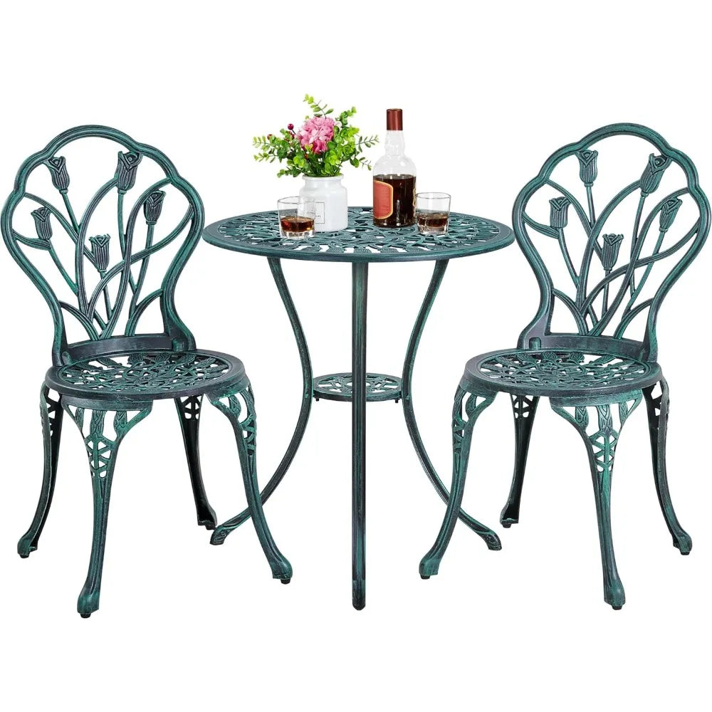 Yaheetech 3 Piece Cast Aluminum Patio Bistro Set Includes Table