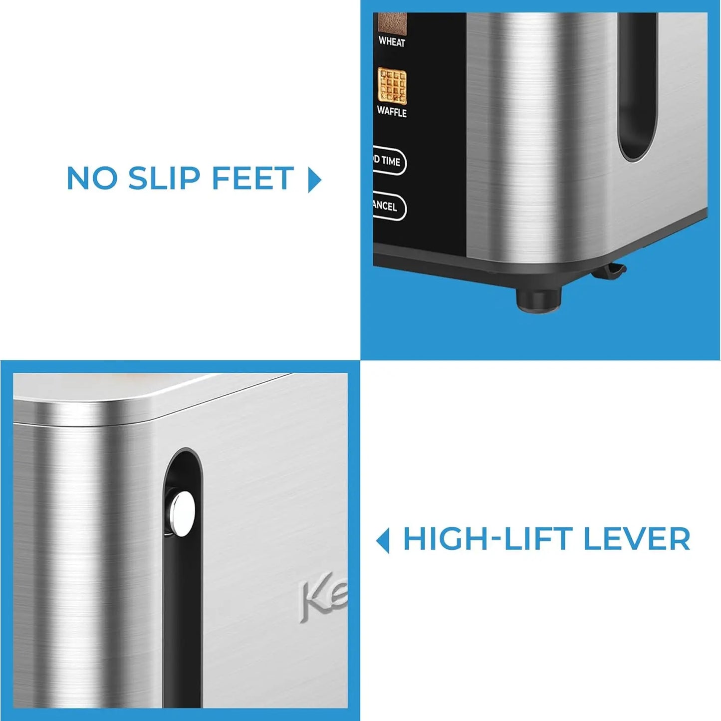 Kenmore 4-Slice Digital Touchscreen Toaster - 900W StainlSteel, Wide Slots 6 Shade Settings, Bread Presets, Countdown Timer