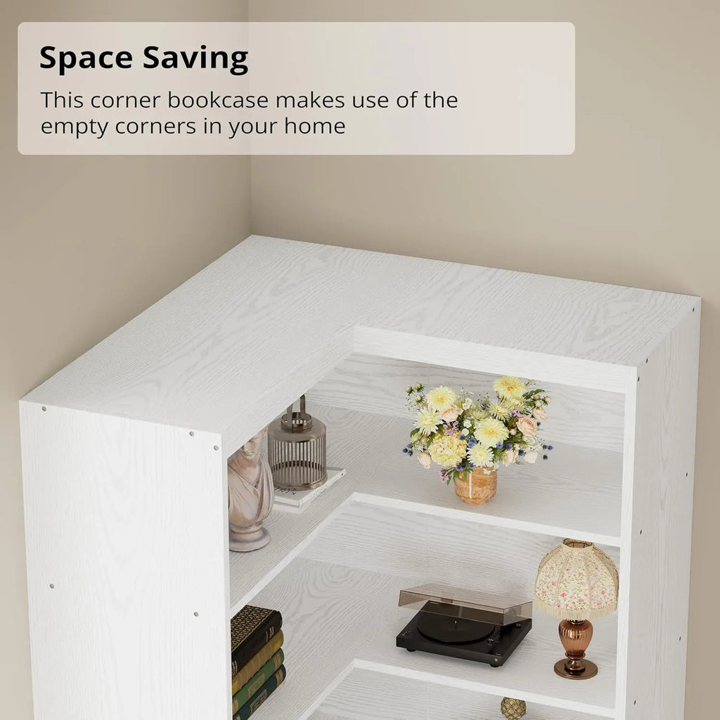 XMSJ Corner Bookshelf With Doors 6 Tier Cabinet Storage