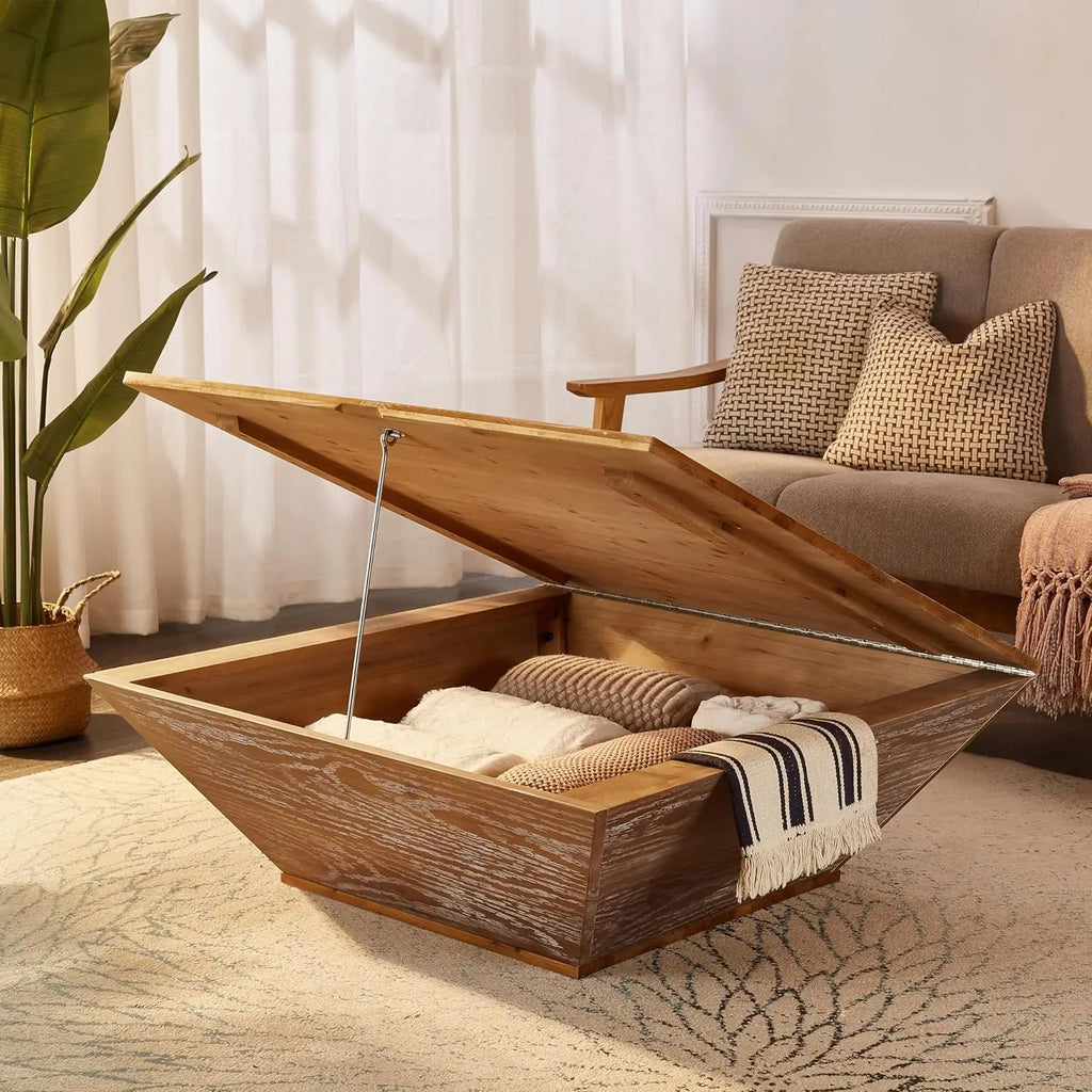 XMSJ Square Wood Lift Top Farmhouse Coffee Table With Storage