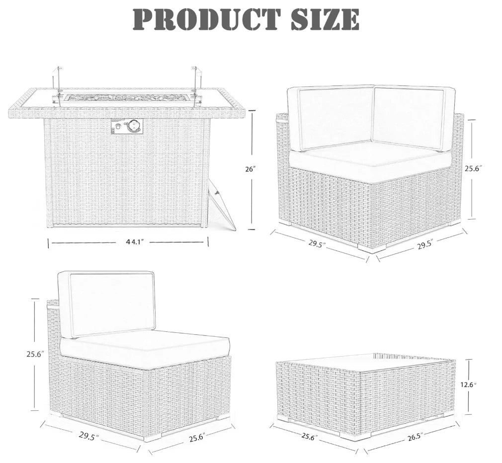 General Use 8 Piece Patio Set 44 Inch Propane Fire Pit