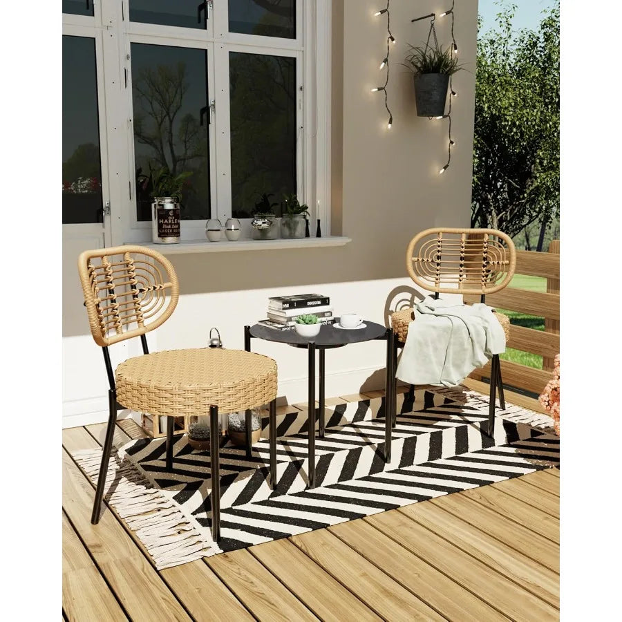 Wicker Patio Bistro Set With Glass Table And Rattan Chairs