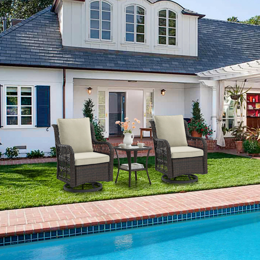 HobbyLane Outdoor Wicker Swivel Chair Set With Rattan Side Table