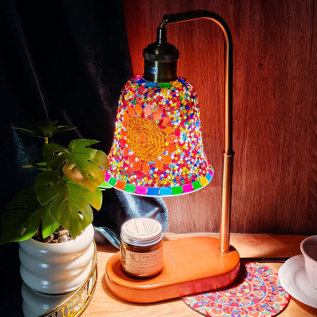 Bohemian style bedside lamp, 3 colors, hand-colored glass table lamp, retro, night light, decoration for living room and bedroom