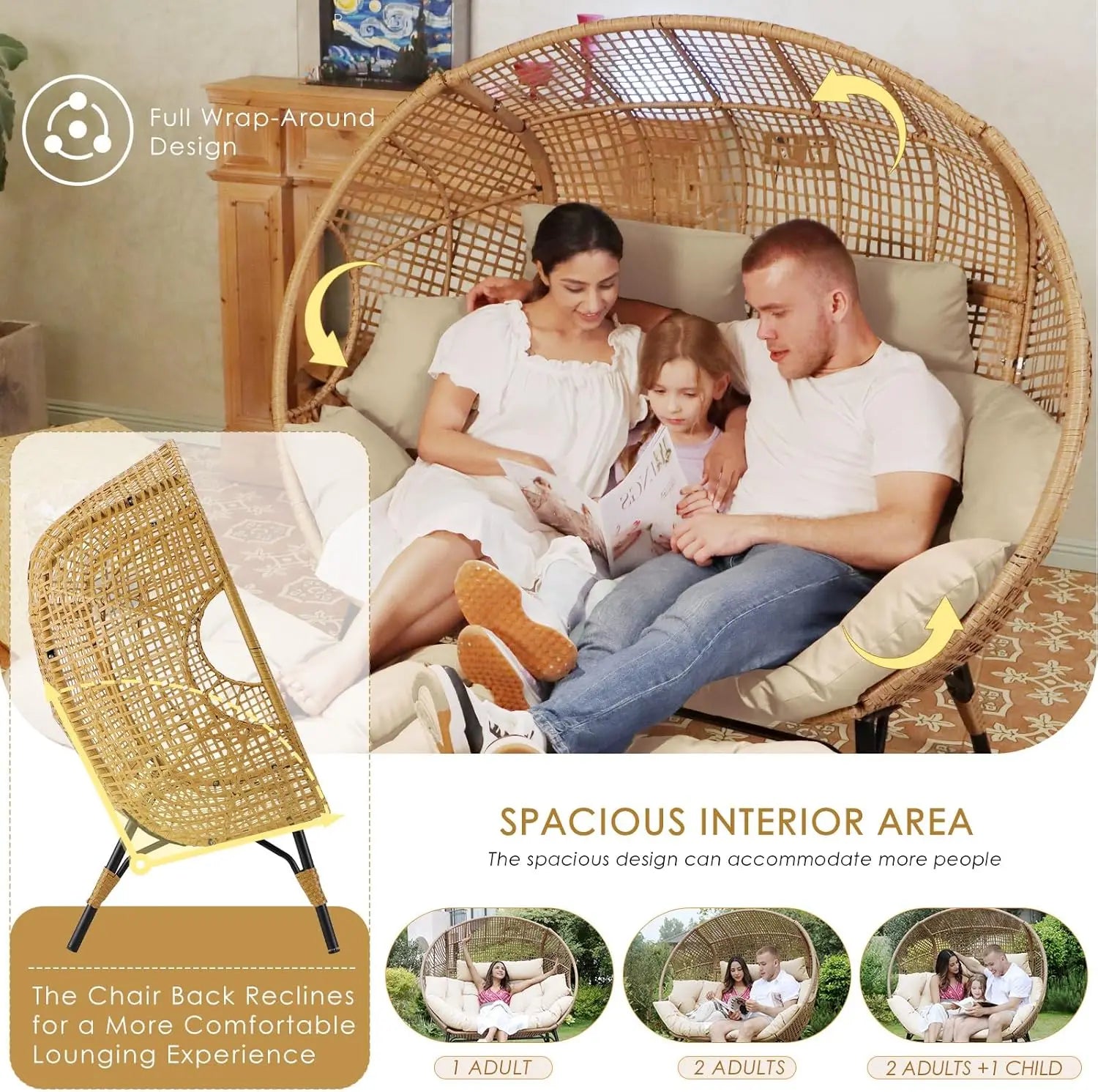 XMSJ Double Egg Chair Indoor Outdoor 2 Person Loveseat