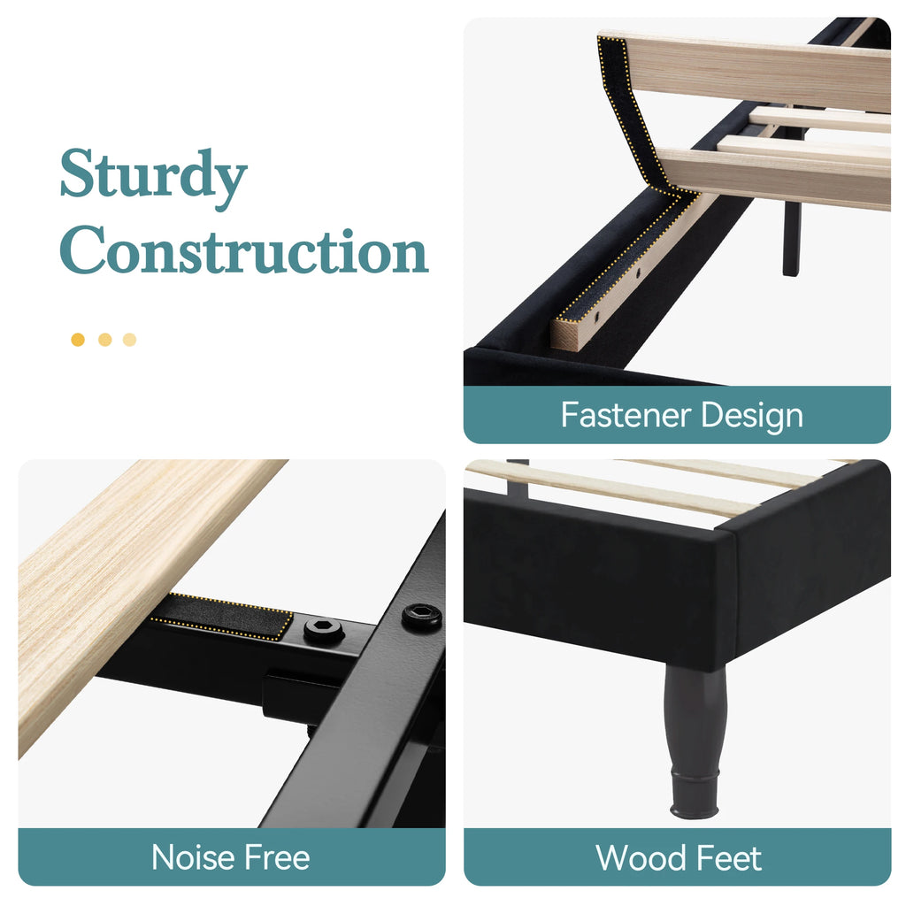 HOOMICH Velvet Tiara Headboard Bed Frame Diamond Button Tufted Platform