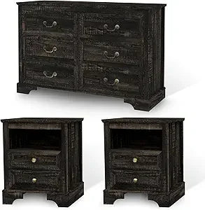 RBXC Farmhouse 3-Piece Bedroom Set With Rustic Dresser And Nightstands