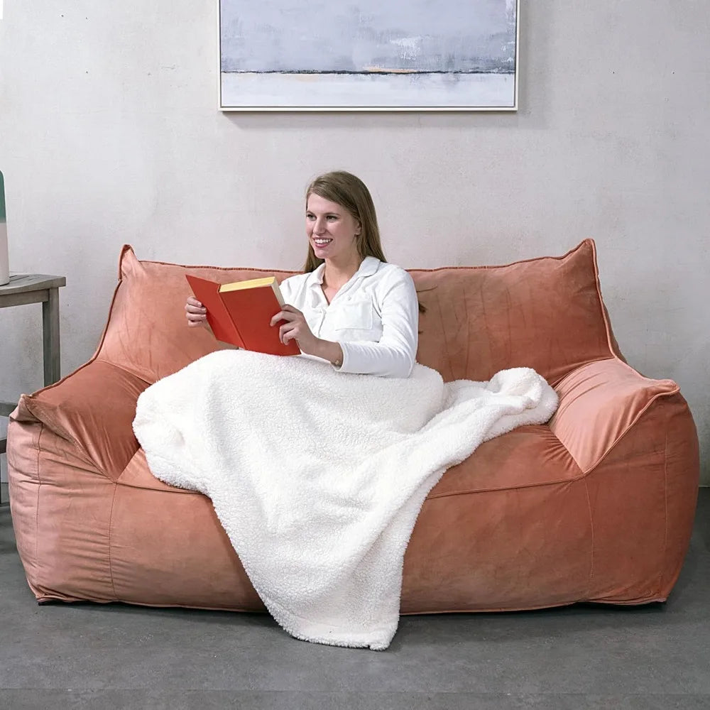 Pink Foam Bean Bag Sofa with Armrests, High-Density Foam Reading Lounge Chair