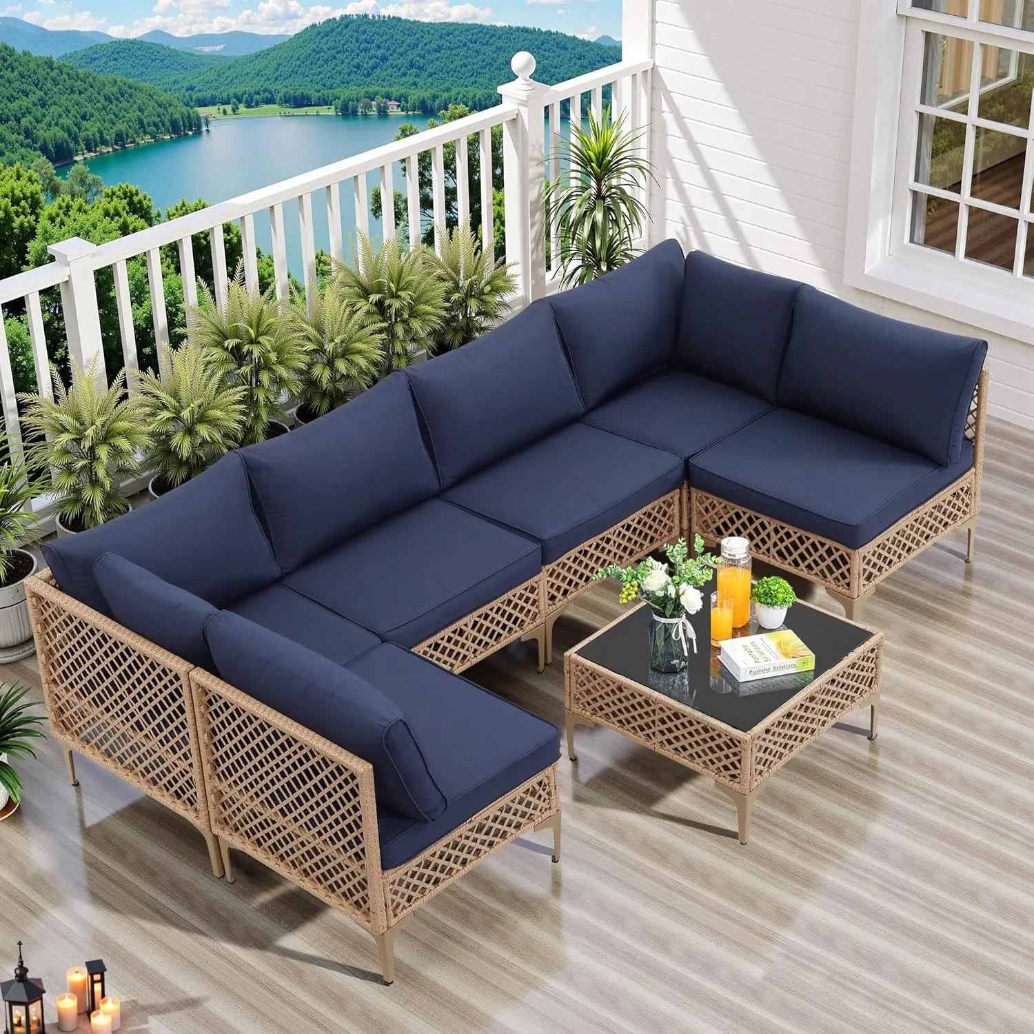 SEOGWISAM Outdoor 7-Piece Wicker Patio Furniture Set With Coffee Table