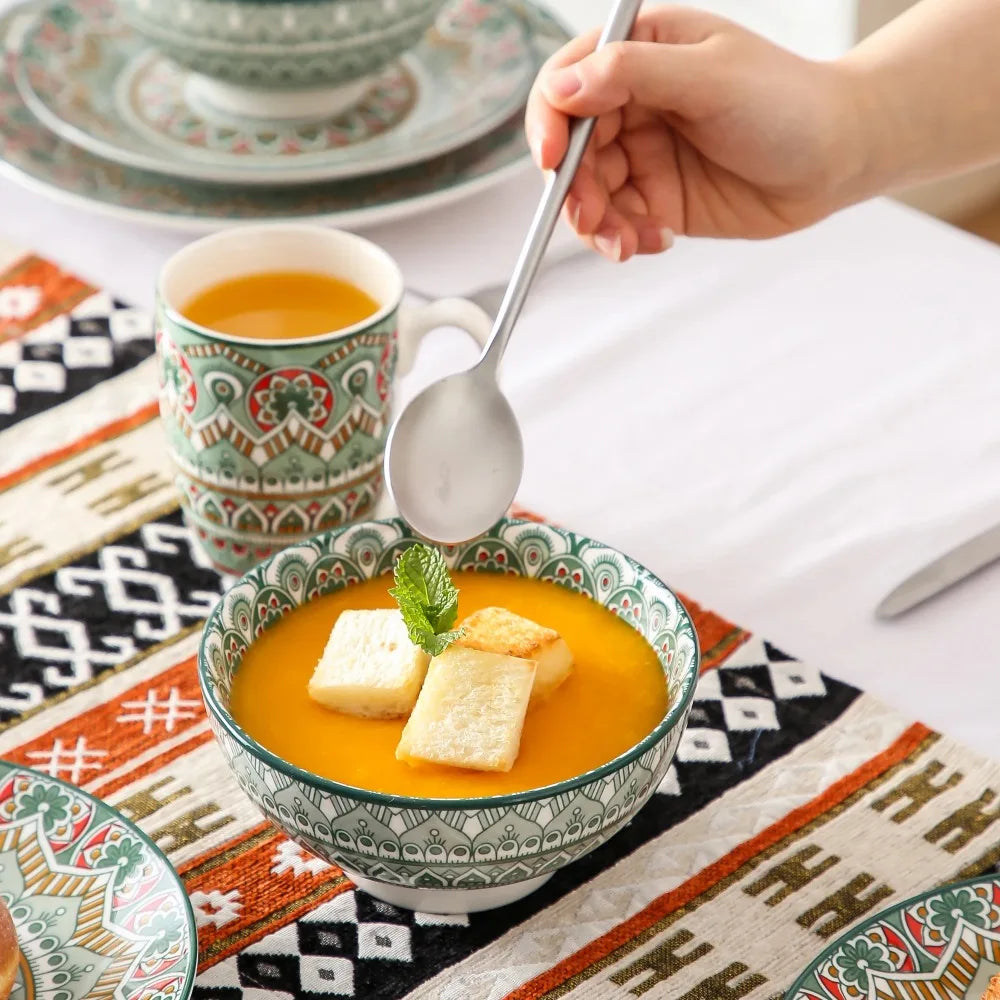 MALACASA Bohemian Mandala Porcelain Sixteen Piece Dinnerware Set