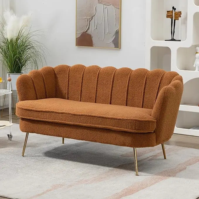 ZHUXIANG Modern Chenille Loveseat Sofa With Gold Metal Legs