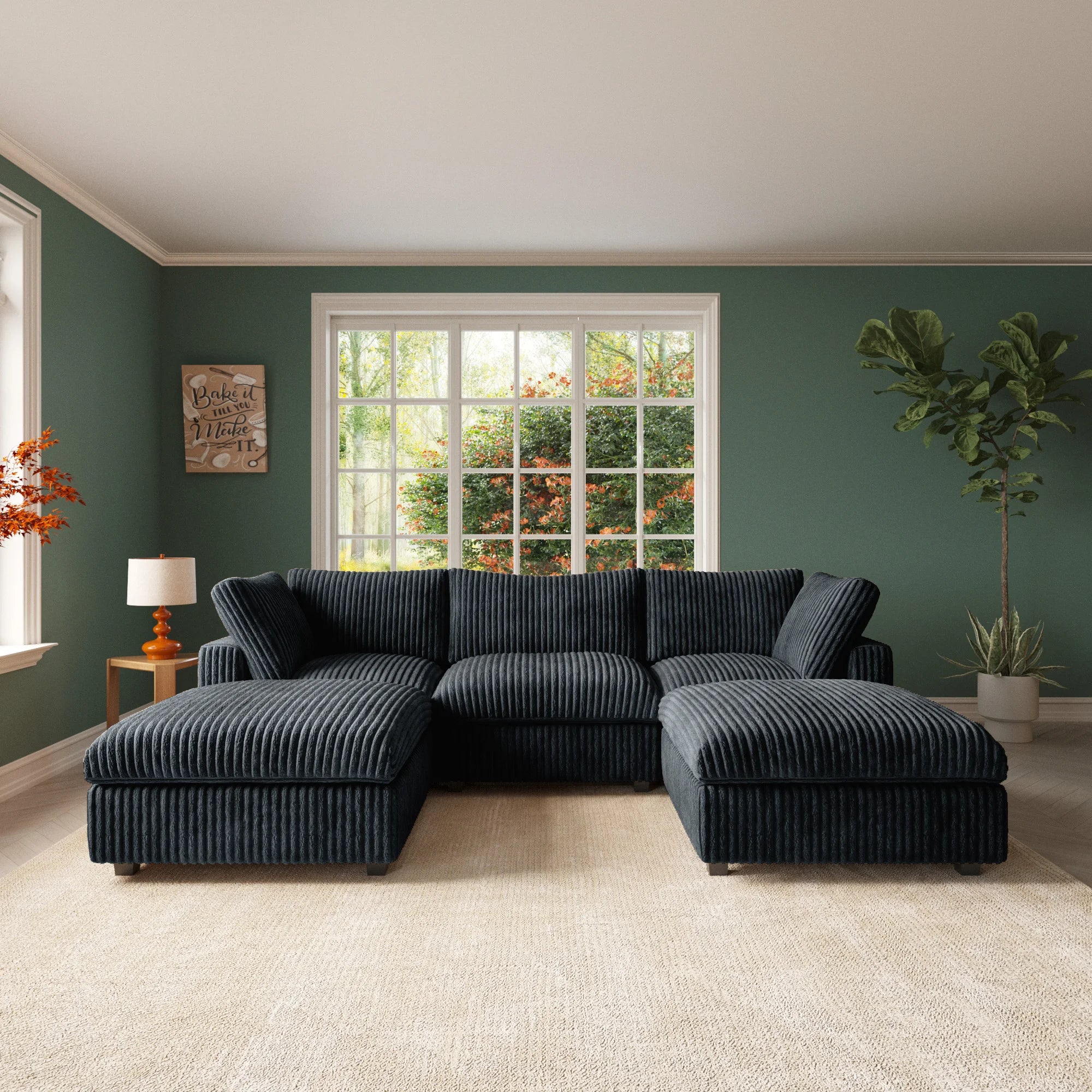 118'' Comfy Plush Fabric Sectional Sofa Couch Modula U-shape Upholstered Couch 3 Seats with 2 Ottomans for Living Room Sofa Set