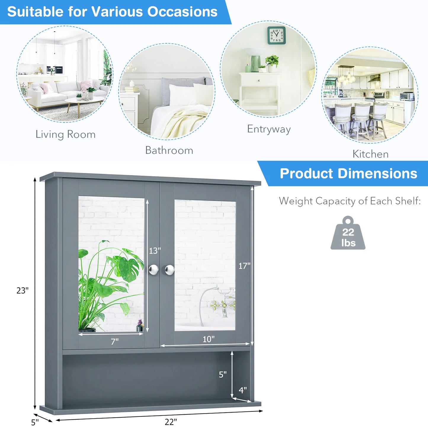 HOMASIS Wall Mount Mirror Cabinet For Bathroom Organization