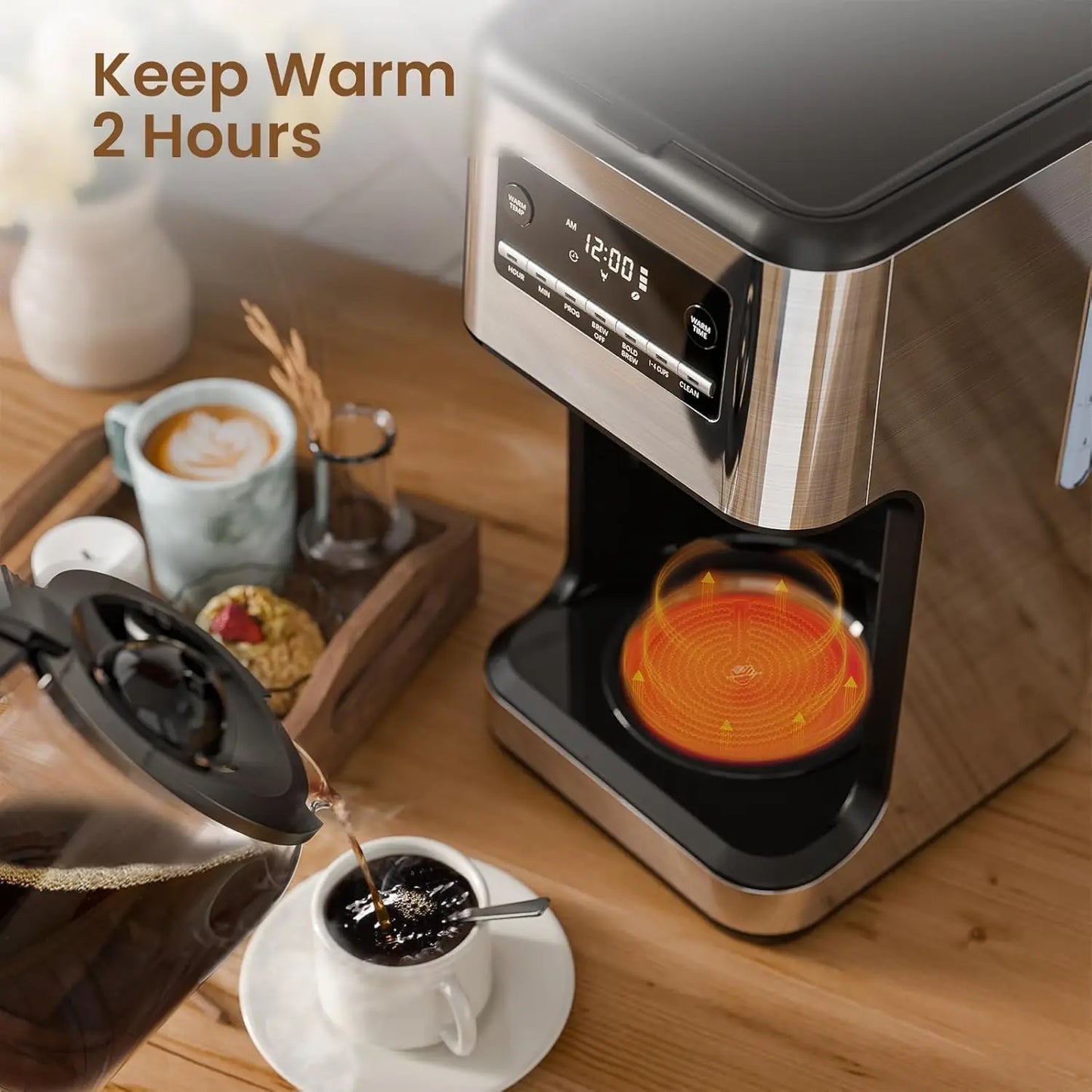 Coffee Maker, 14-Cup Programmable Drip Coffee Makers with Reusable Filter & Keep Hot Plate, Auto Pause Small Coffee Machines