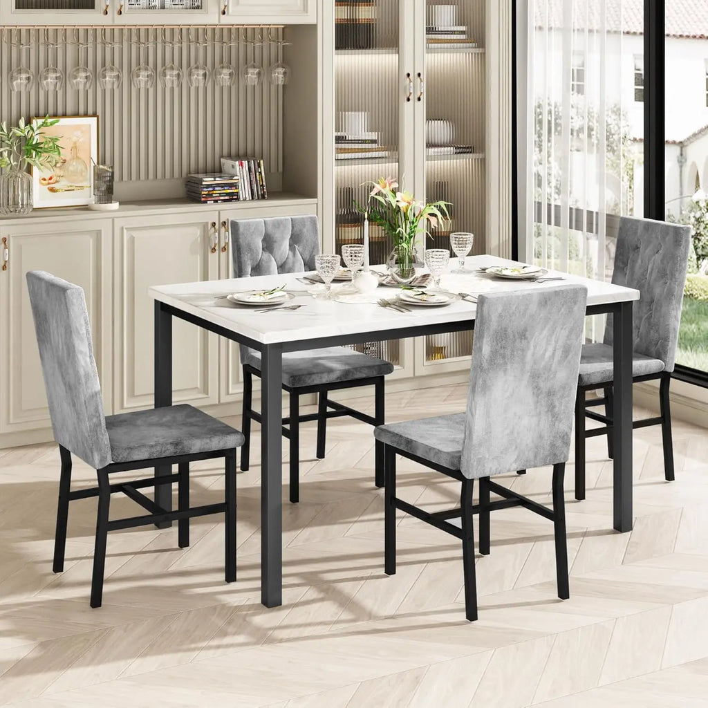 Hooseng Dining Table Set For 4 Faux Marble Kitchen Chairs